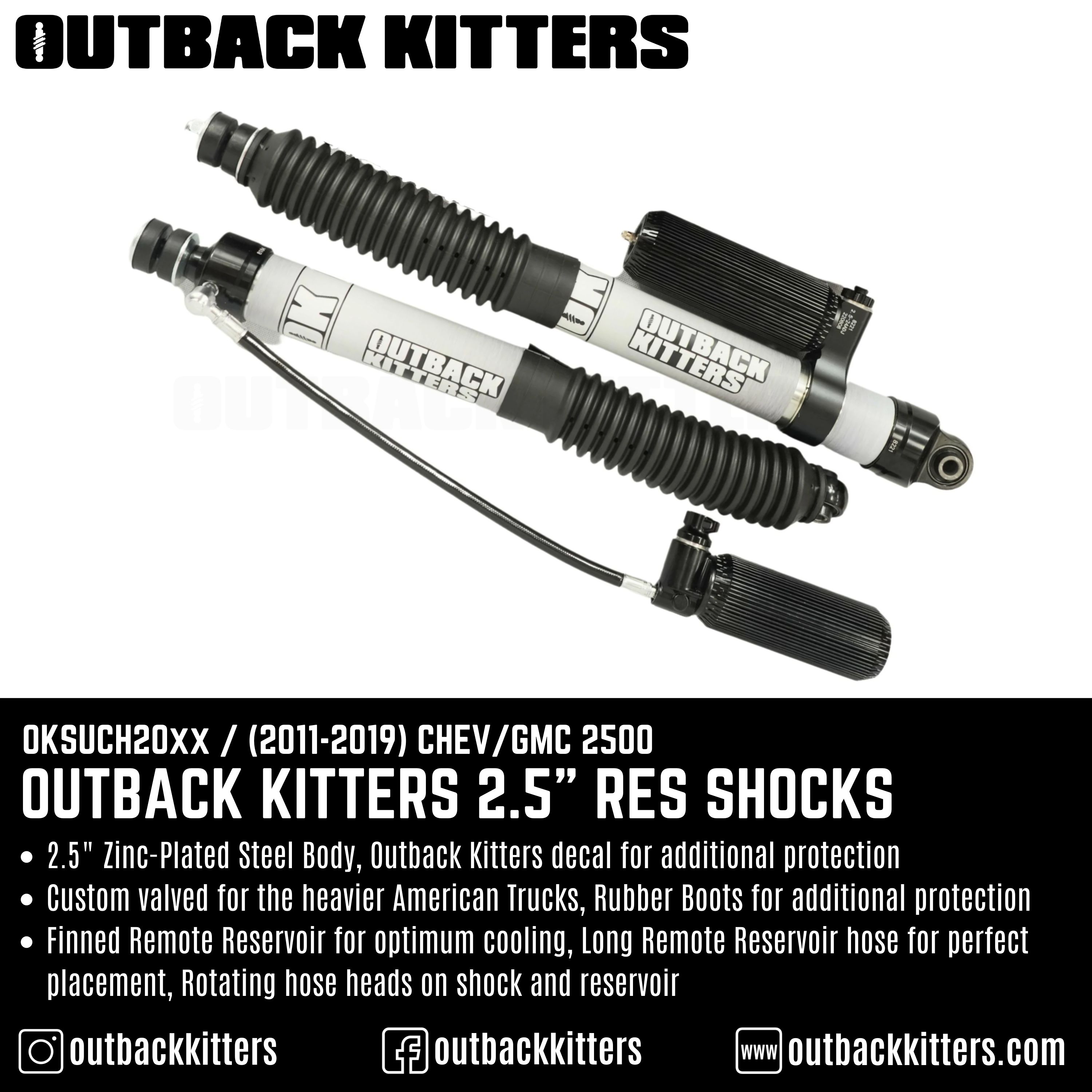 Outback Kitters 2.5" Reservoir Shocks for 2011+ GMC Chev 2500/3500