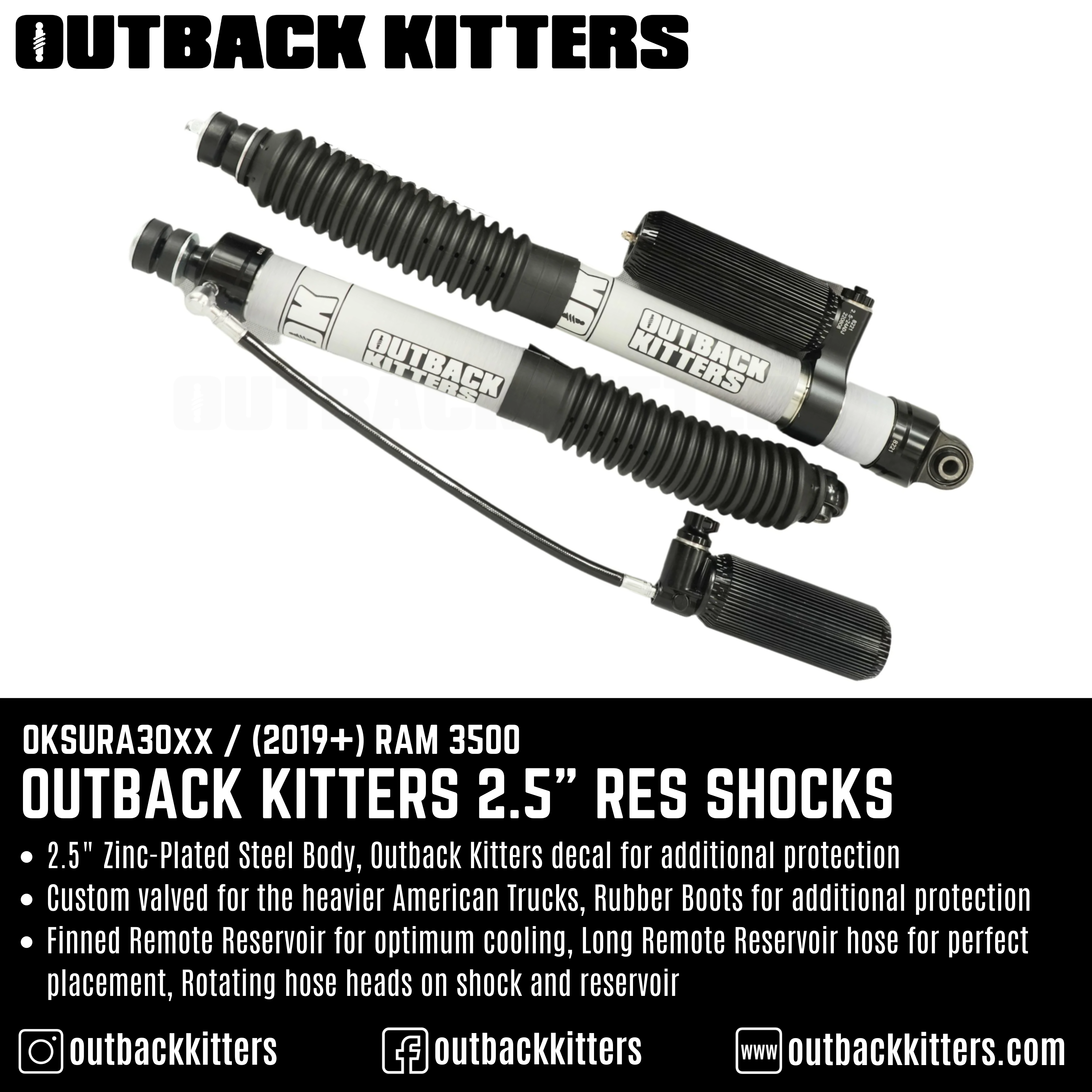 Outback Kitters 2.5" Reservoir Shocks for Ram 3500 (2019+)
