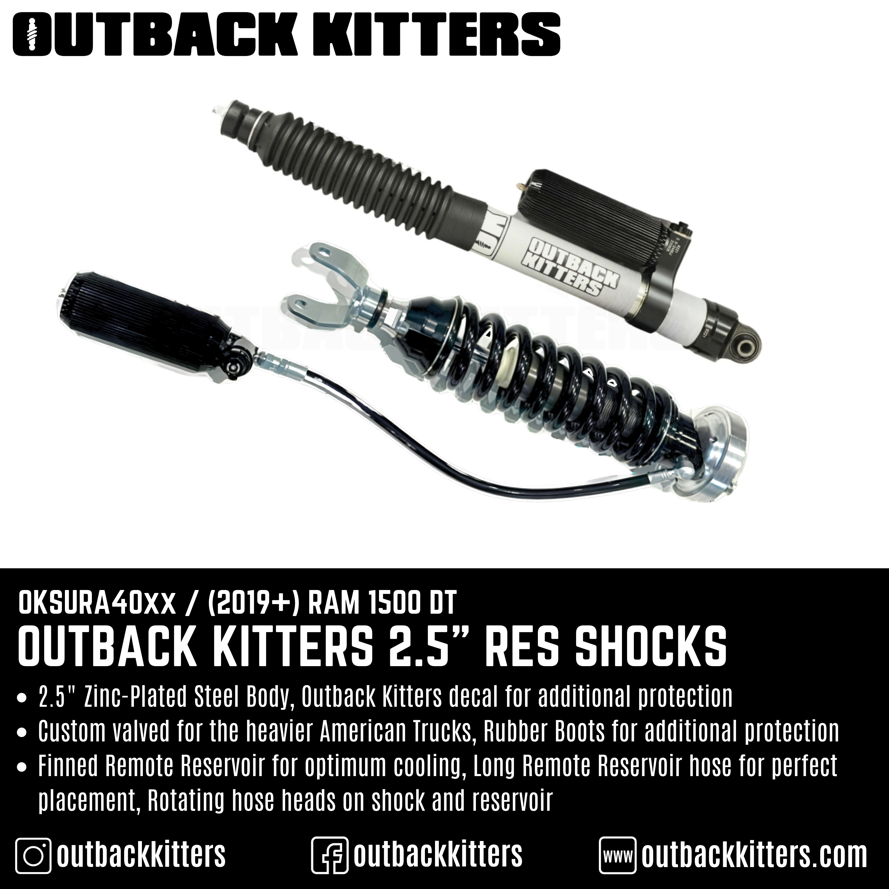 Outback Kitters 2.5" Reservoir Shocks for Ram 1500 DT (2019+)