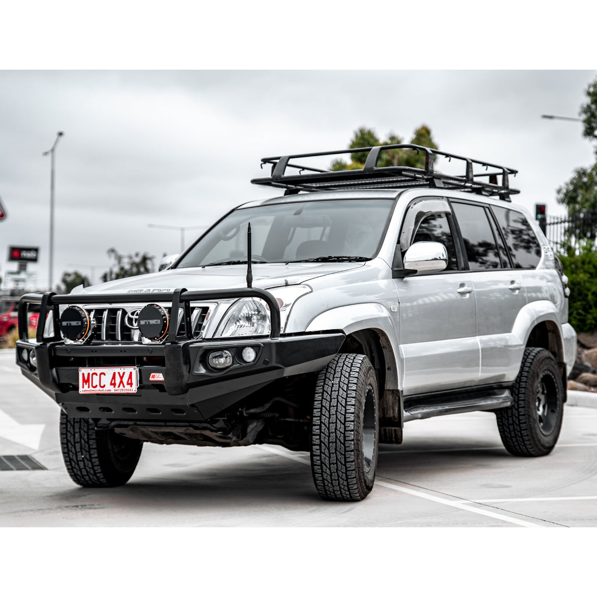 Prado 120 2002-2009 707-02 Falcon Bull Bar Black A-Frame Package (LED Foglight) - SKU MCC-01010-702FOGUP