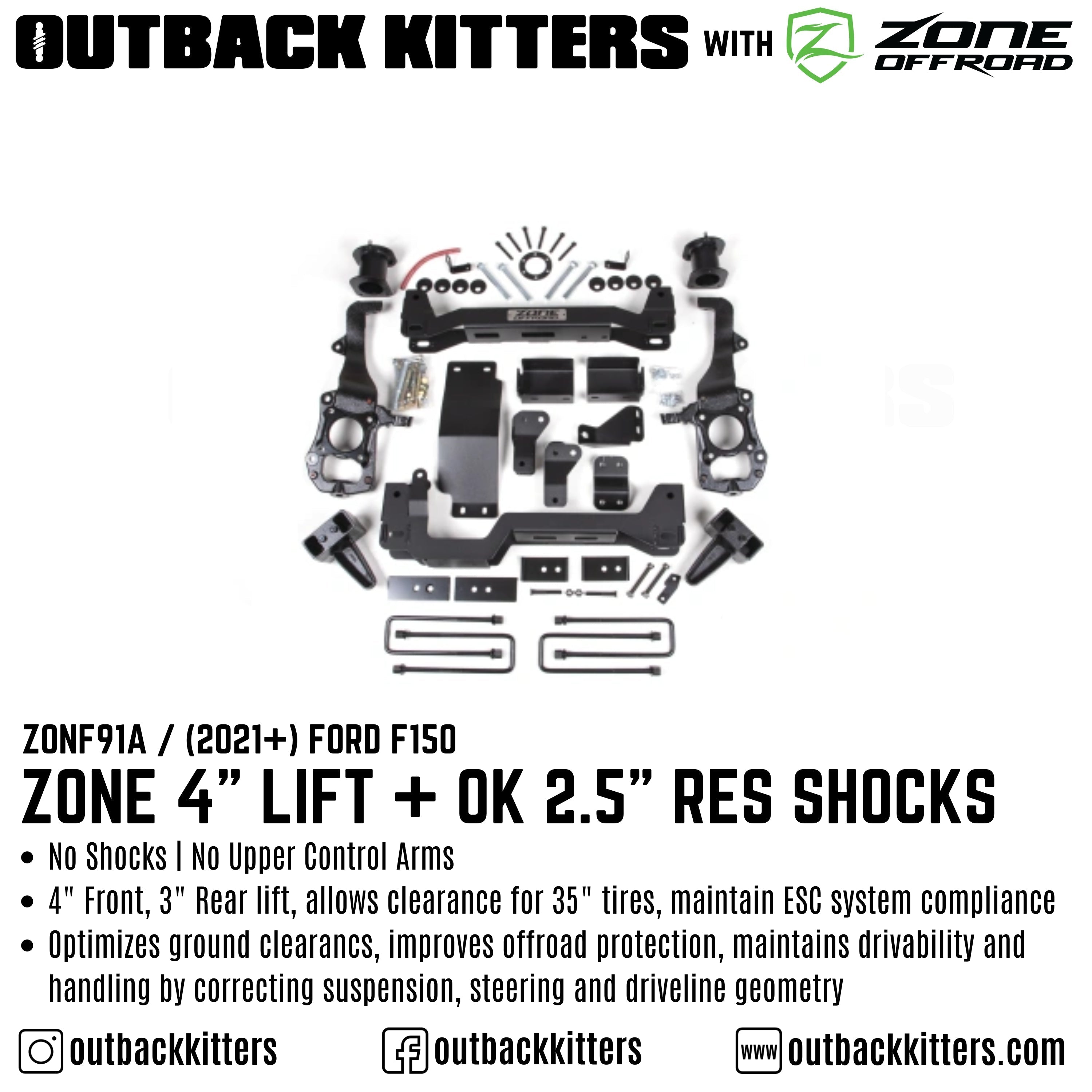 OK with Zone Offroad 4" Lift Kit for 2021+ Ford F150