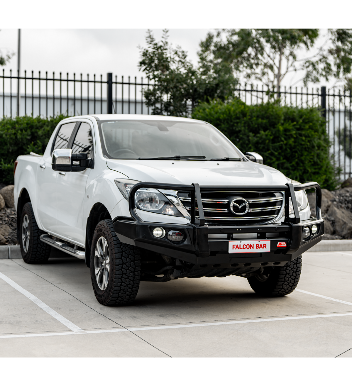 BT50 UP UR 2012-2020 707-02 Falcon Bull Bar Black A-Frame Package (LED Foglight) - SKU MCC-06002-702FOGUP