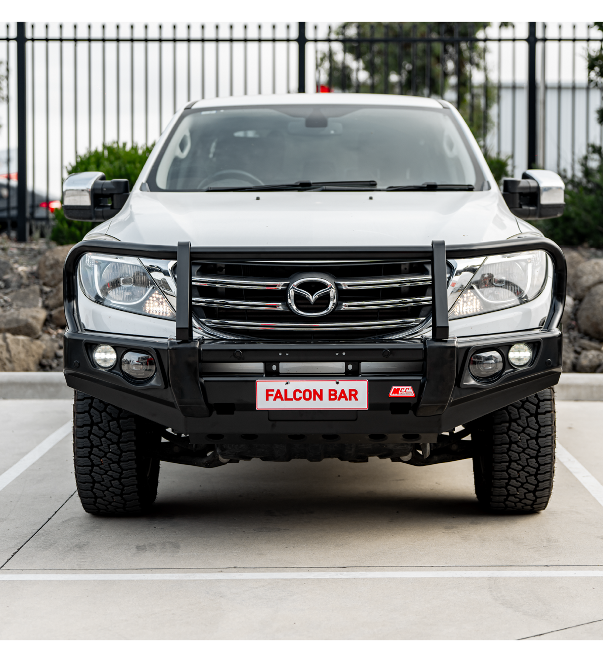 BT50 UP UR 2012-2020 707-02 Falcon Bull Bar Black A-Frame Package (LED Foglight) - SKU MCC-06002-702FOGUP