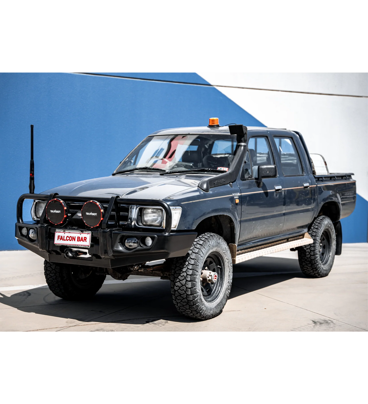 Toyota Hilux 1988-1997 LN105/LN106 (Live) - 707-02 Falcon Bull Bar Black A-Frame Package (LED Foglight) - SKU MCC-01000-702FOG
