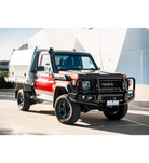 Land Cruiser 70s Series 2024-On - 707-02 Falcon Bull Bar Black A-Frame Package (LED Foglight) - SKU MCC-01024-702FOGUP